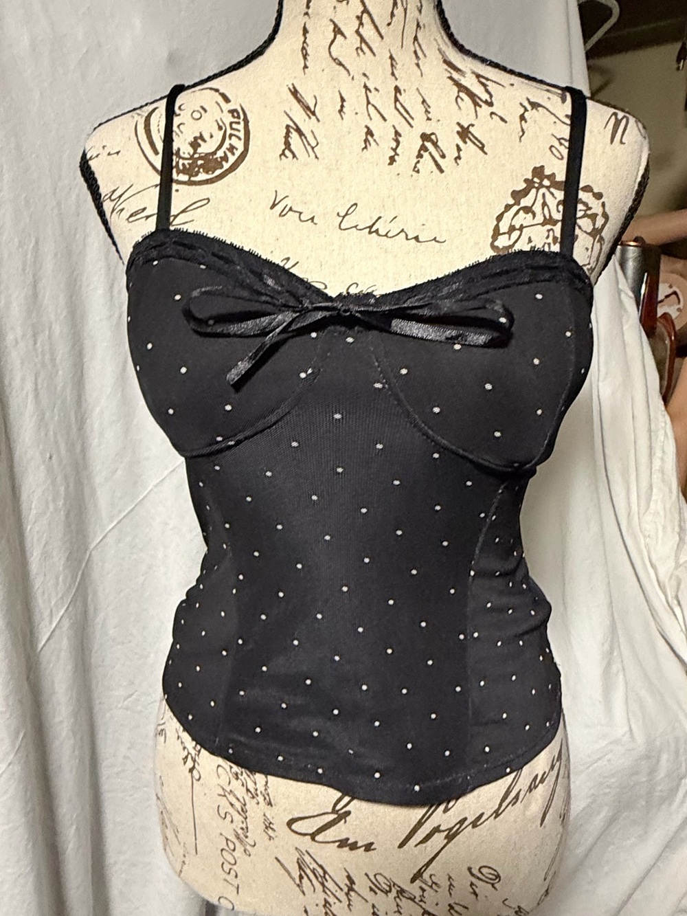 NO BOUNDARIES Black Polka Dot Lace Bow Corset Bustier Cami Top XS